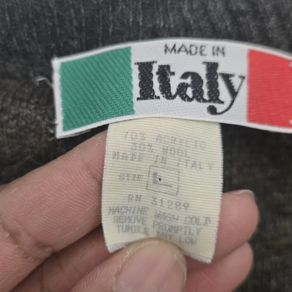 Made In Italy Charcoal Black V-Neck Wool Blend Sweater Vest
